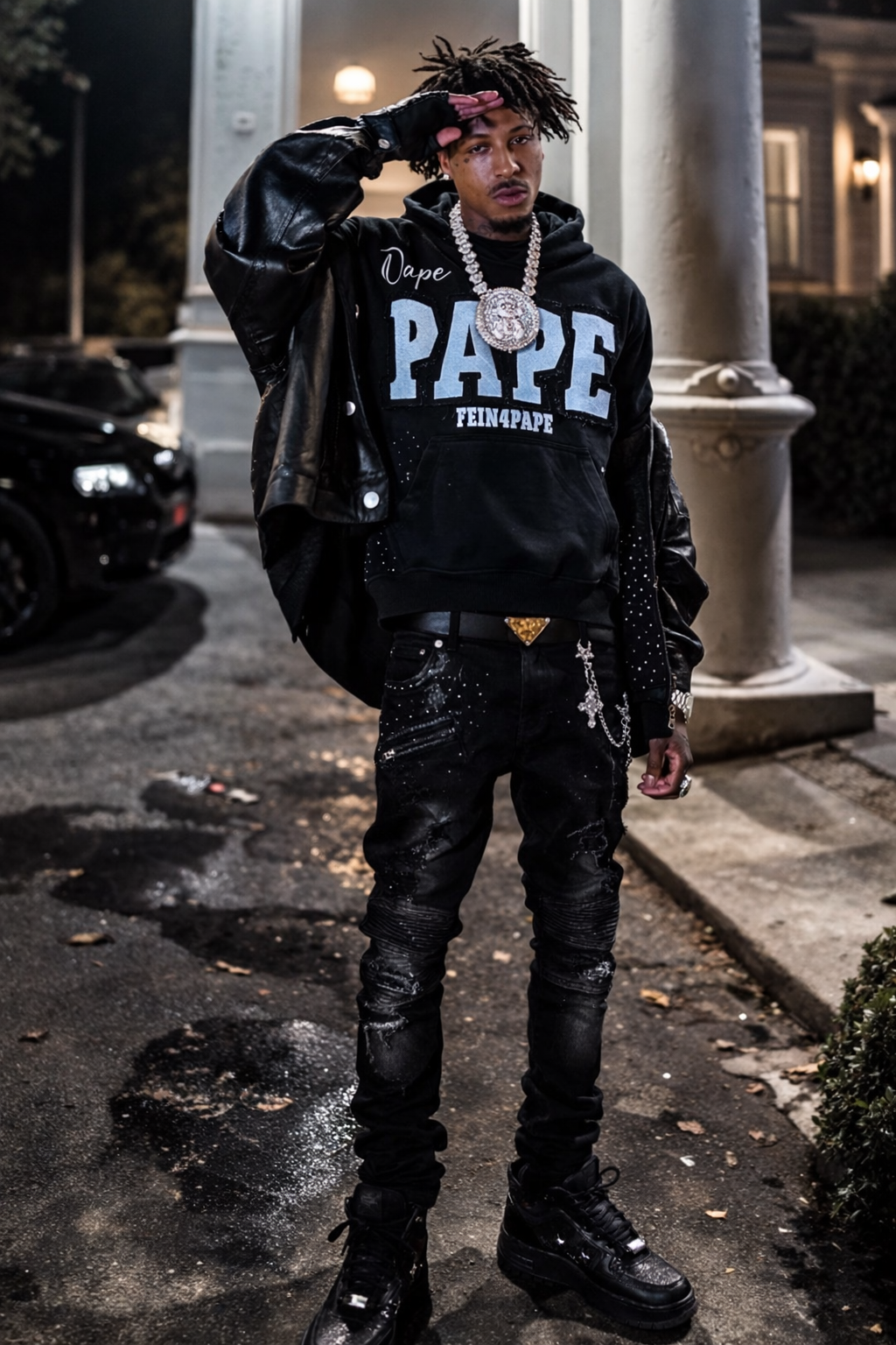 Rhinestones ALL BLACK PAPE HOODIE
