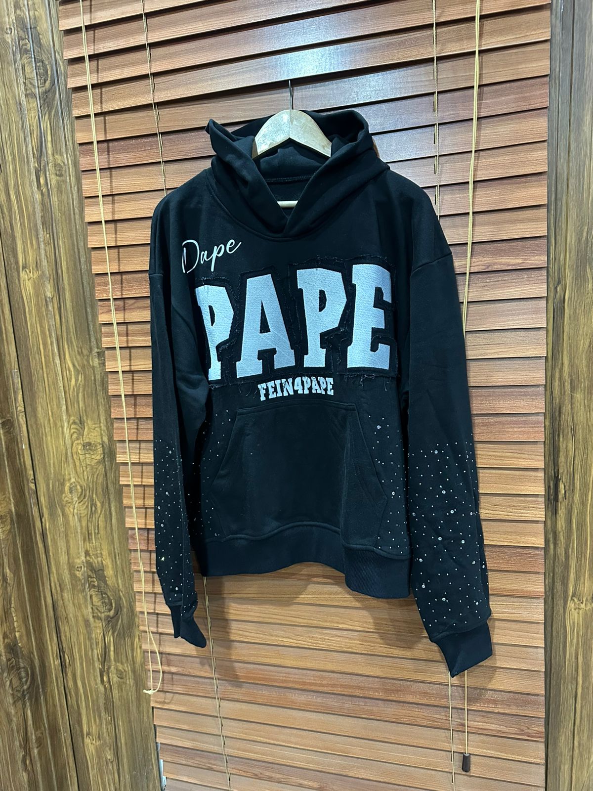 Rhinestones ALL BLACK PAPE HOODIE
