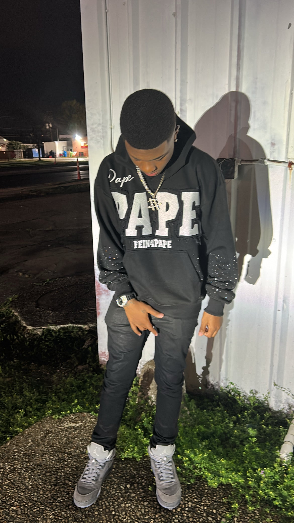 Rhinestones ALL BLACK PAPE HOODIE